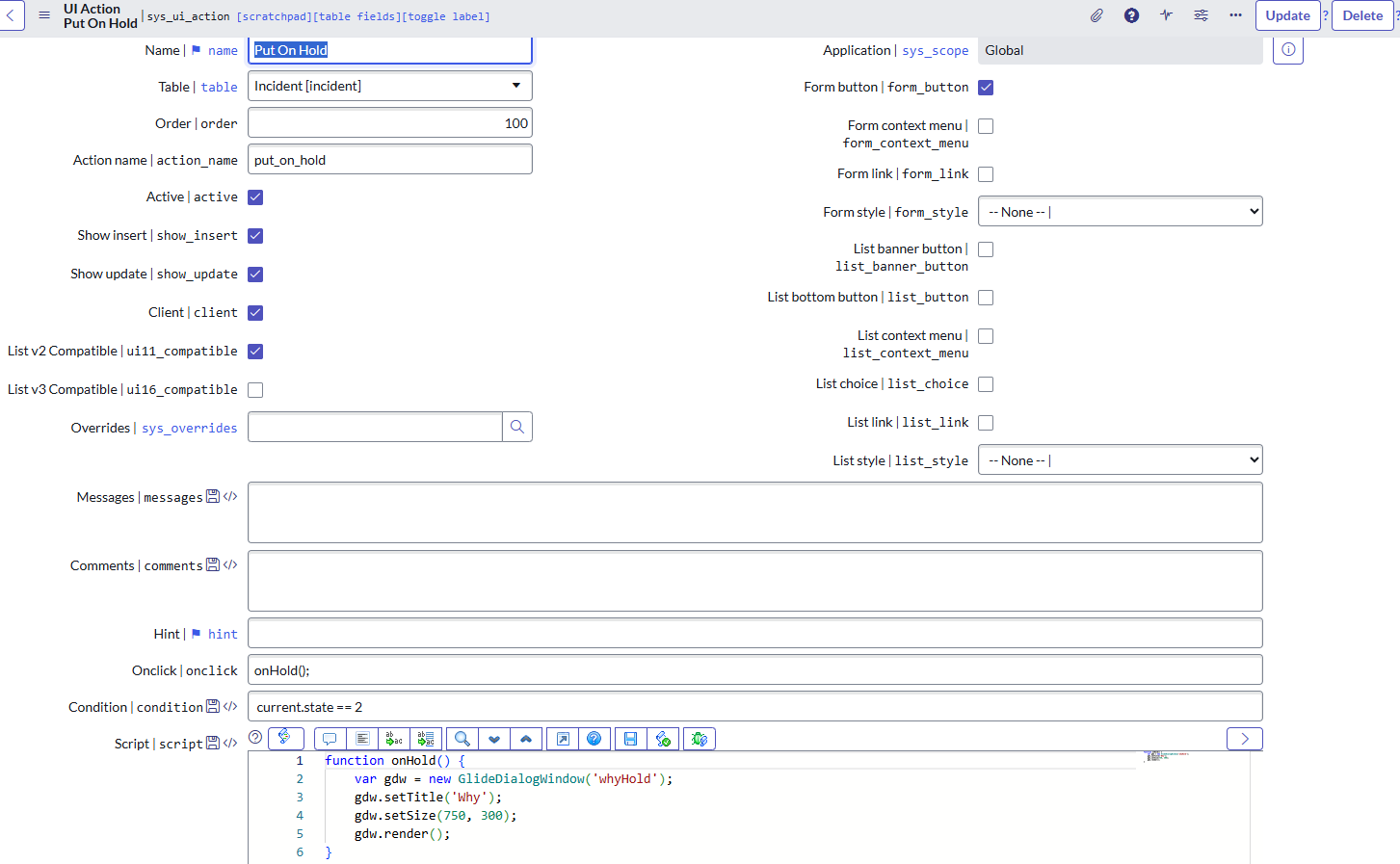 On Hold UI Action in SOW with mandatory Reason - ServiceNow Community