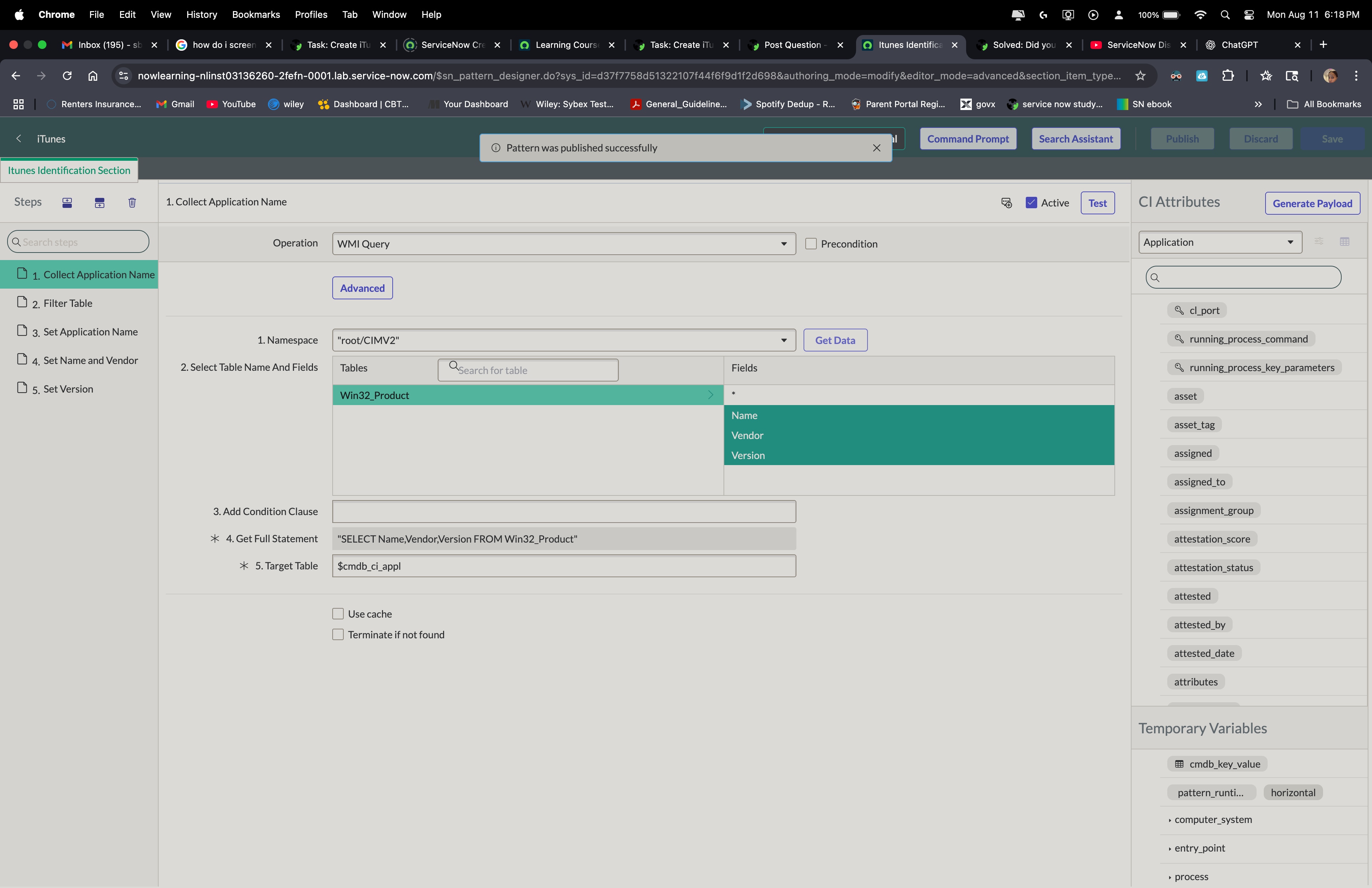 Servicenow Pattern Library Solved: Issues with task: creating an itunes pattern (part ...