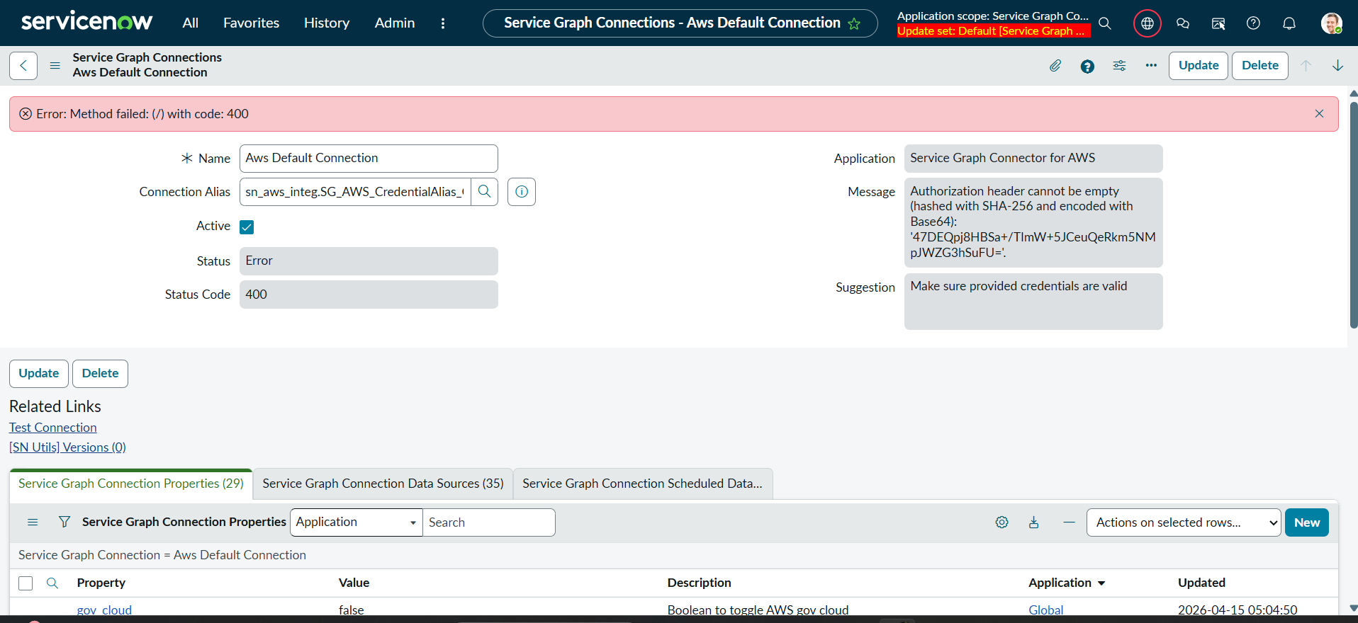 I have the 400 error while integrating aws with se... - ServiceNow ...
