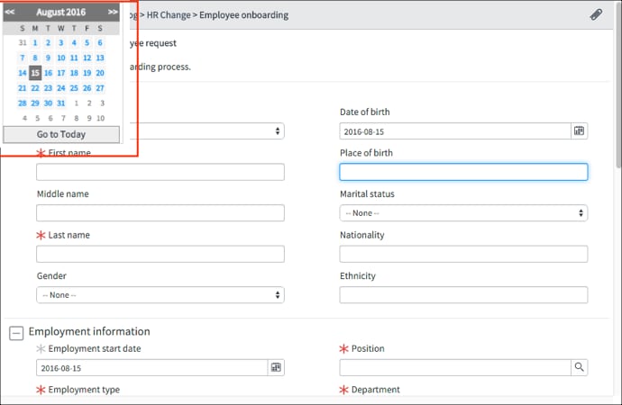 Calendar widget appearing at top of screen instead ServiceNow