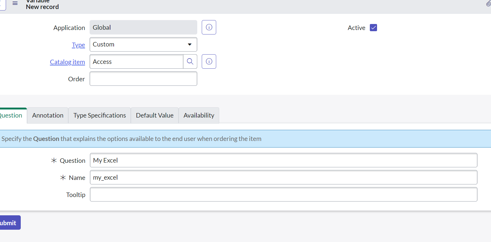 create excel template servicenow