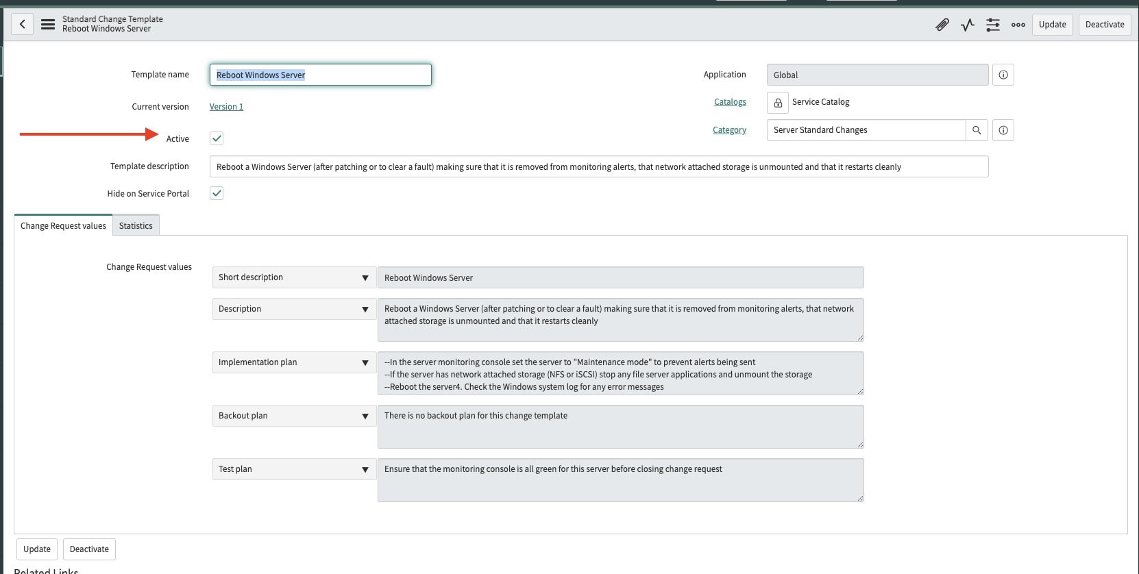 How can I hide the Standard Change Catalog on the ServiceNow
