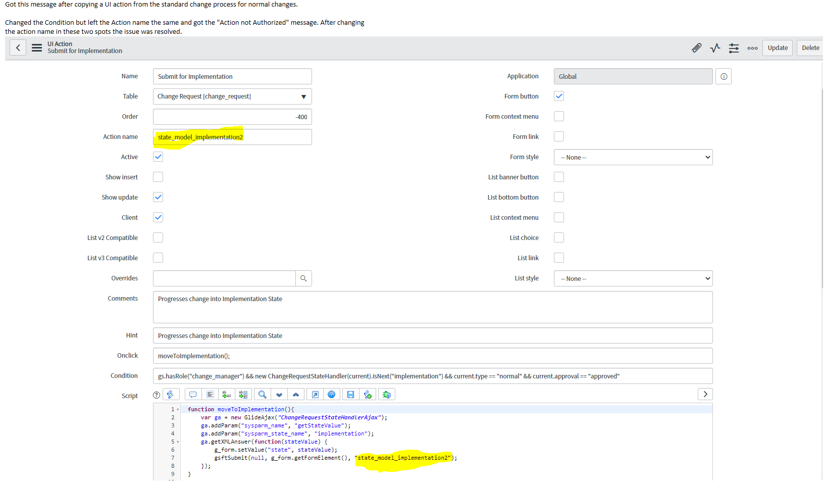 Action not Authorized ServiceNow Community