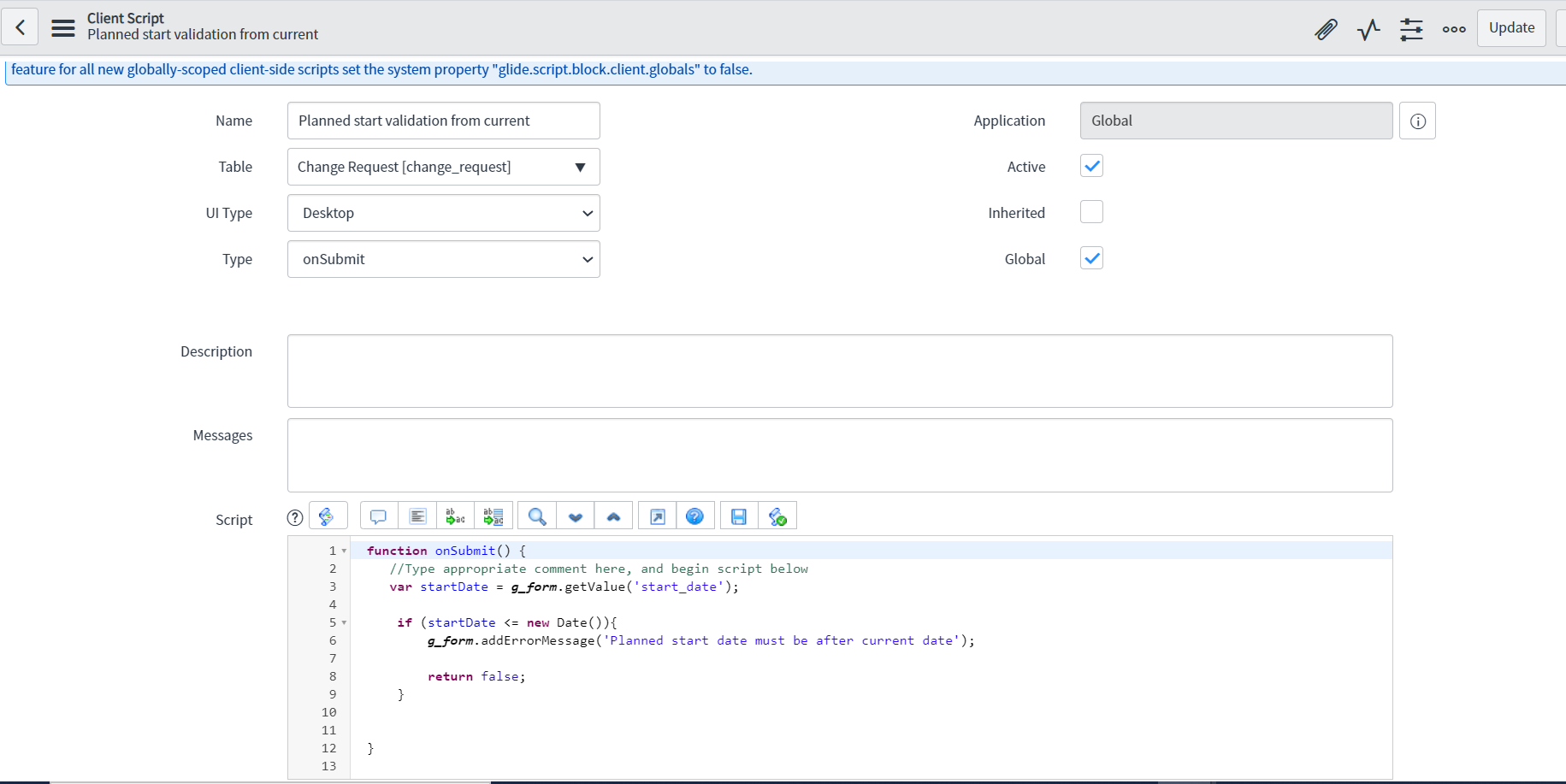 Planned start date must be after current date - ServiceNow Community