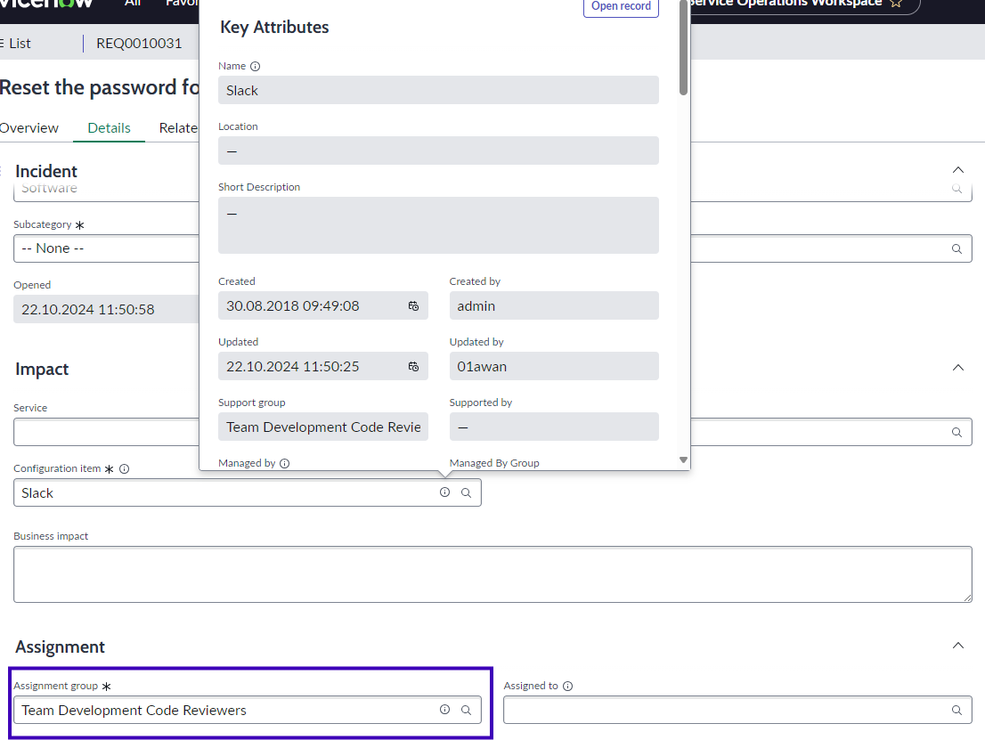 CI - Support Group is automatically set to Assignm... - ServiceNow ...