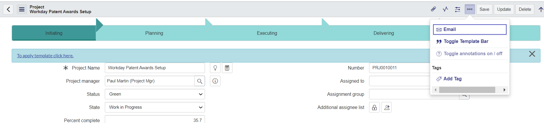 Solved: Adding Email Client to Toggle Bar on Project Form - ServiceNow ...
