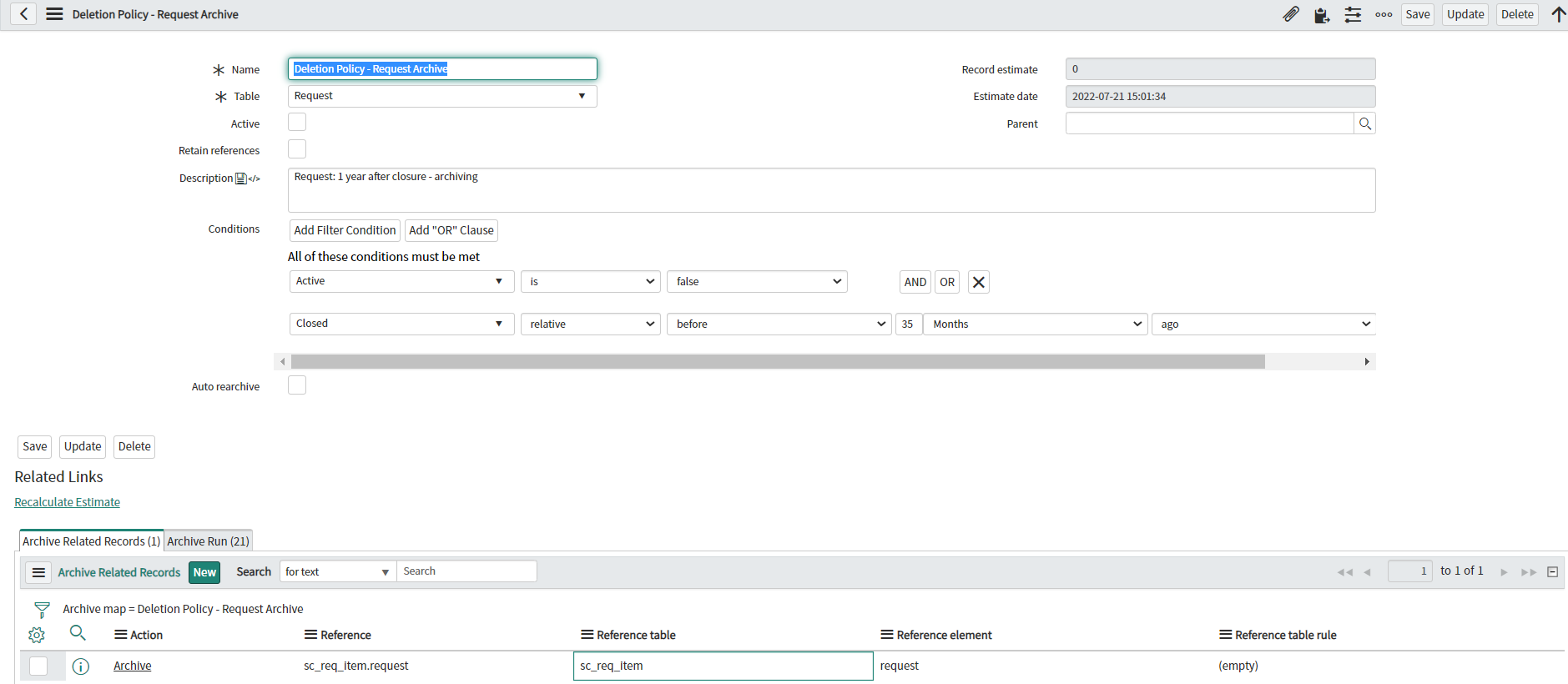 Archiving related record issue - ServiceNow Community
