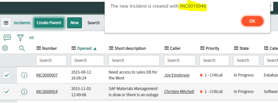 UI ACTION to create a parent incident on the basis... - ServiceNow ...