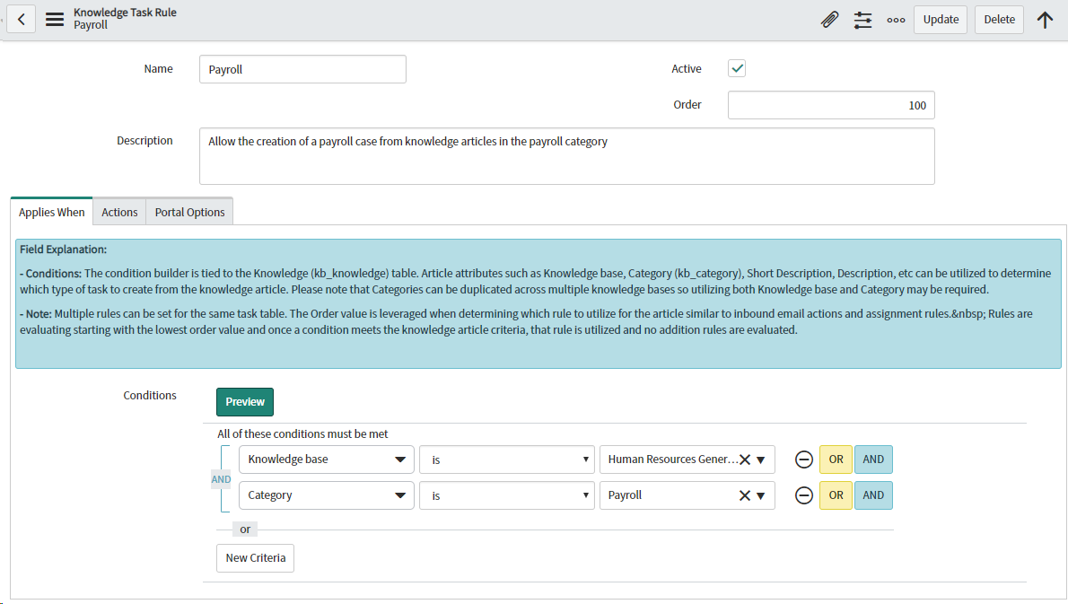 Knowledge Task Rules - Allow users to create a tas... - ServiceNow ...