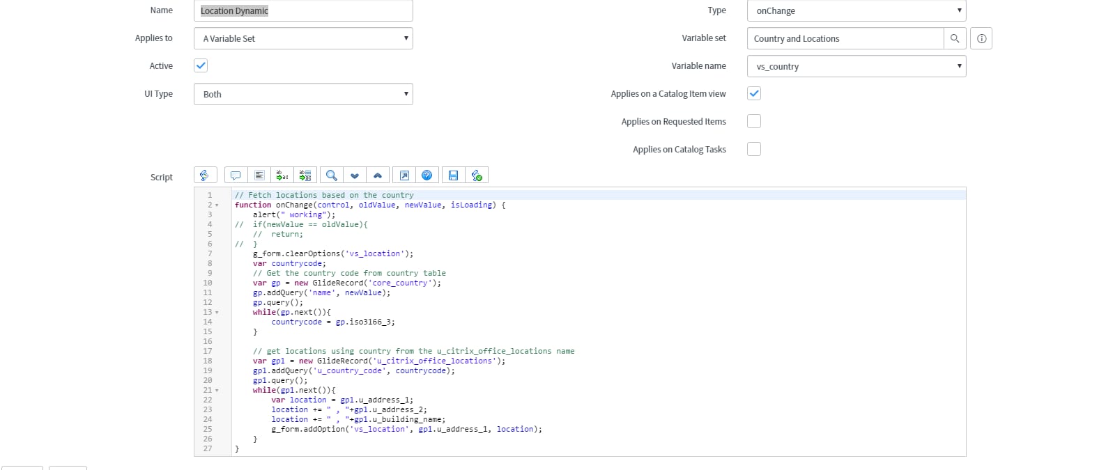 Solved: Variable set catalog client script is not working - ServiceNow ...