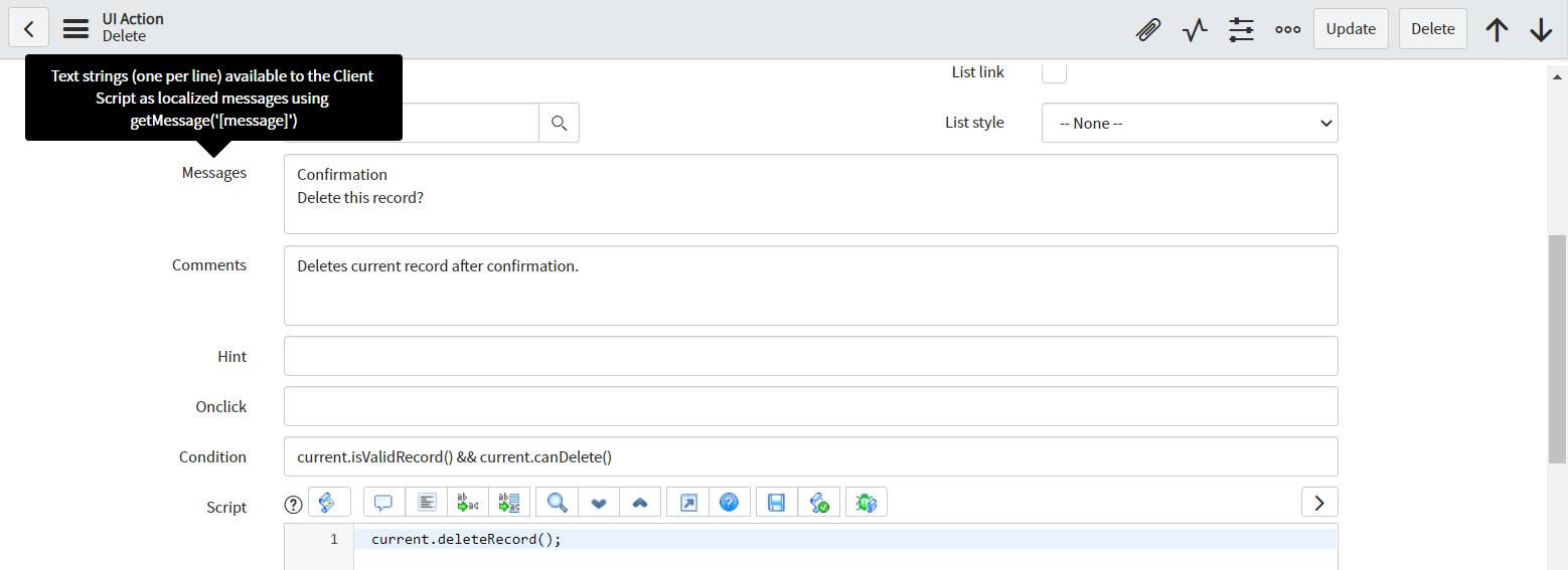 Solved: What is "Messages" field in UI Action? - ServiceNow Community