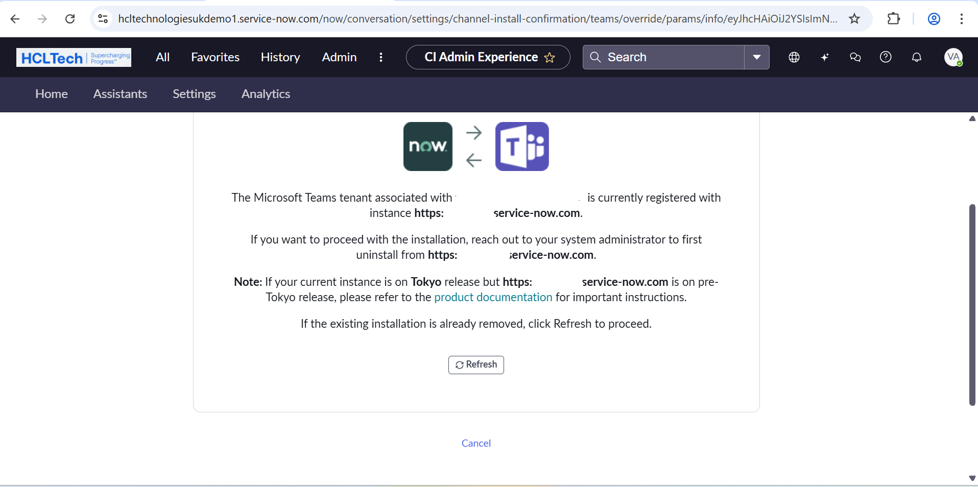 Removing MS Teams Tenant Link from Previous Servic... - ServiceNow ...