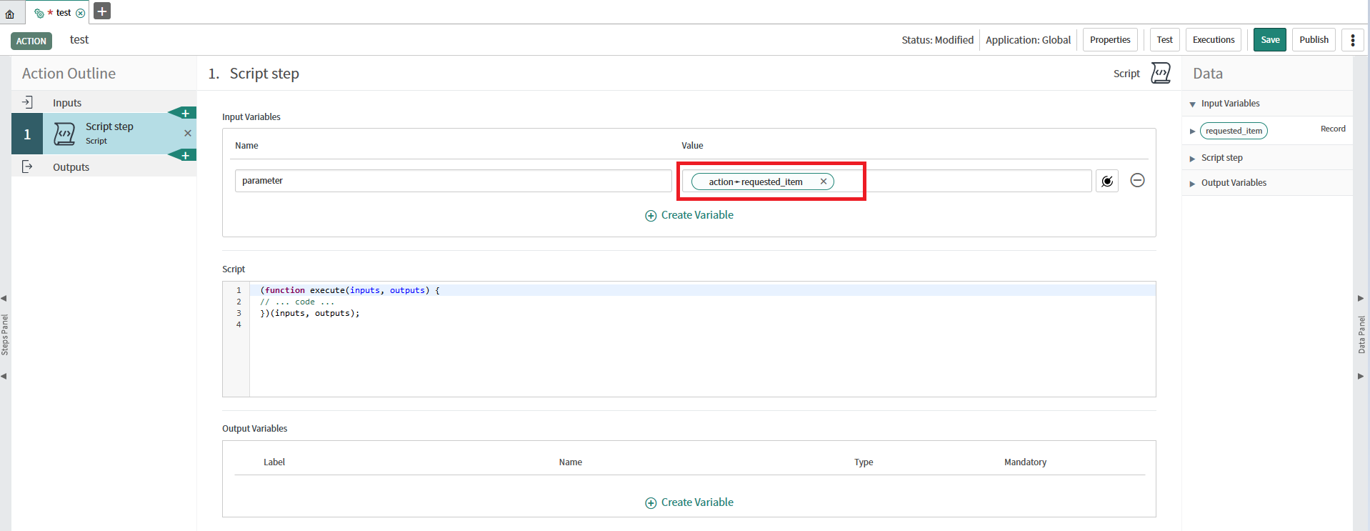 Servicenow Input Solved: Script step's input variable value turning to