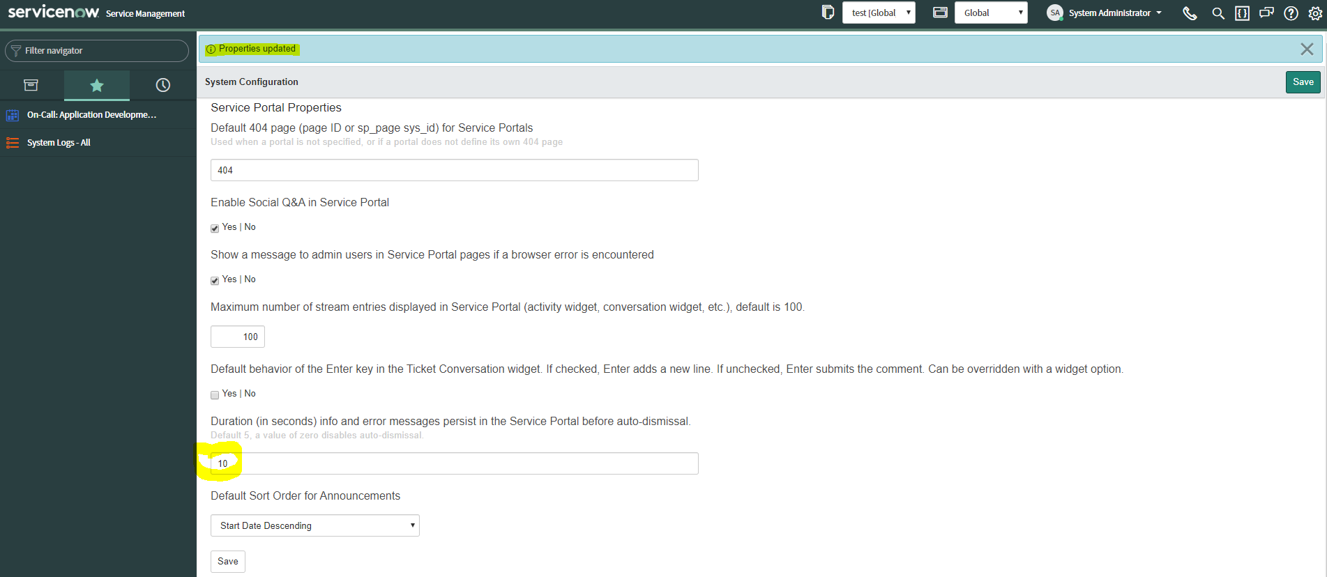 Solved: Increase time for Error Message at service portal - ServiceNow ...