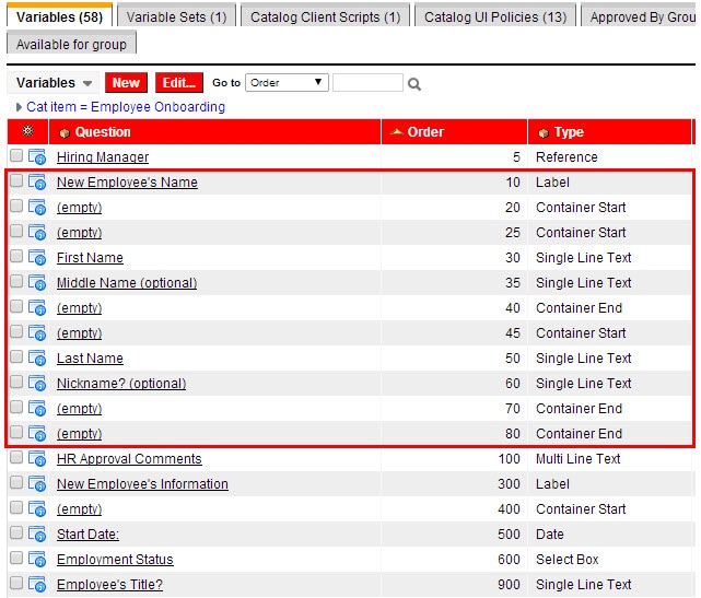 4 fields in 1 row Catalog Item ServiceNow Community