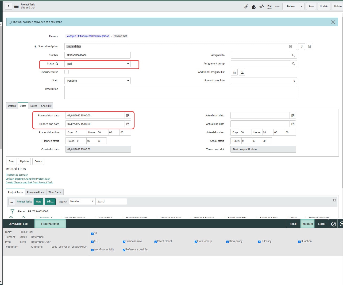 Solved: When updating a Project Task, the Status is automa ...