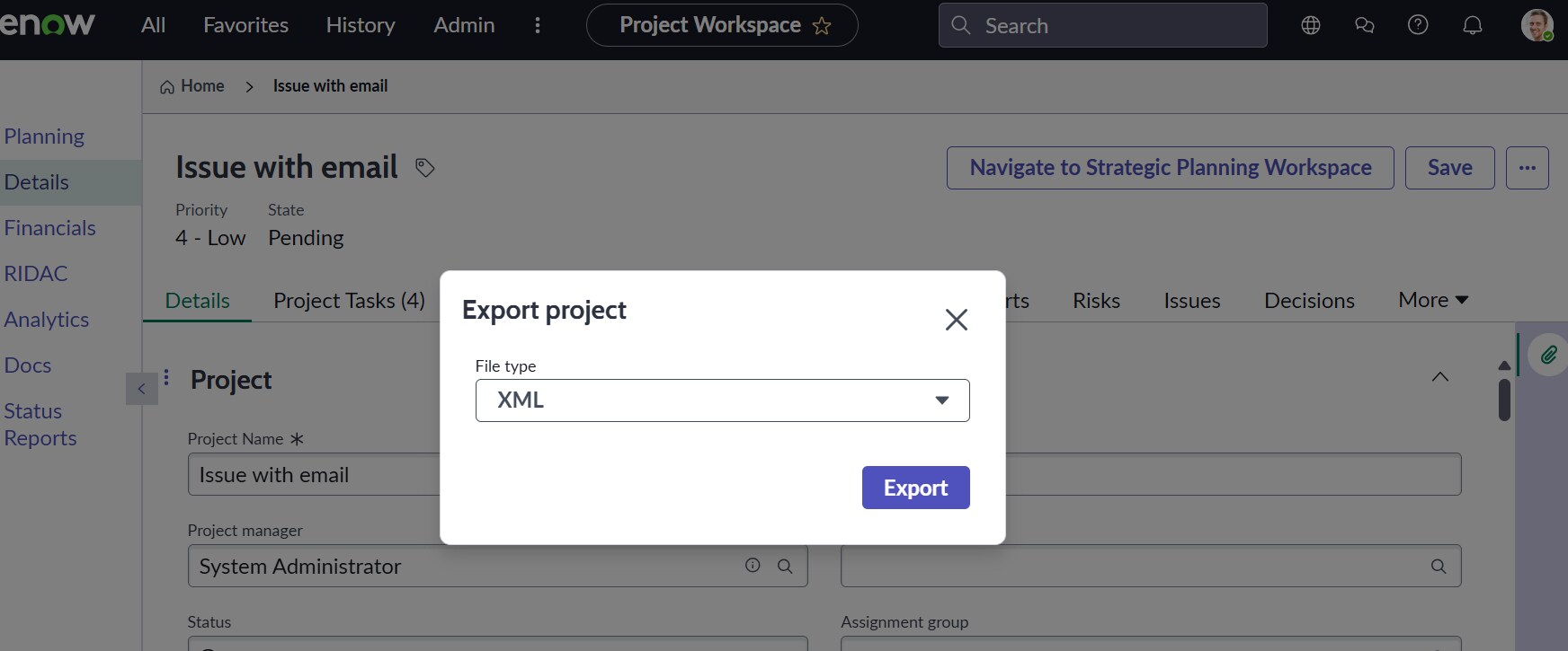 Issue with Export project as XML - ServiceNow Community