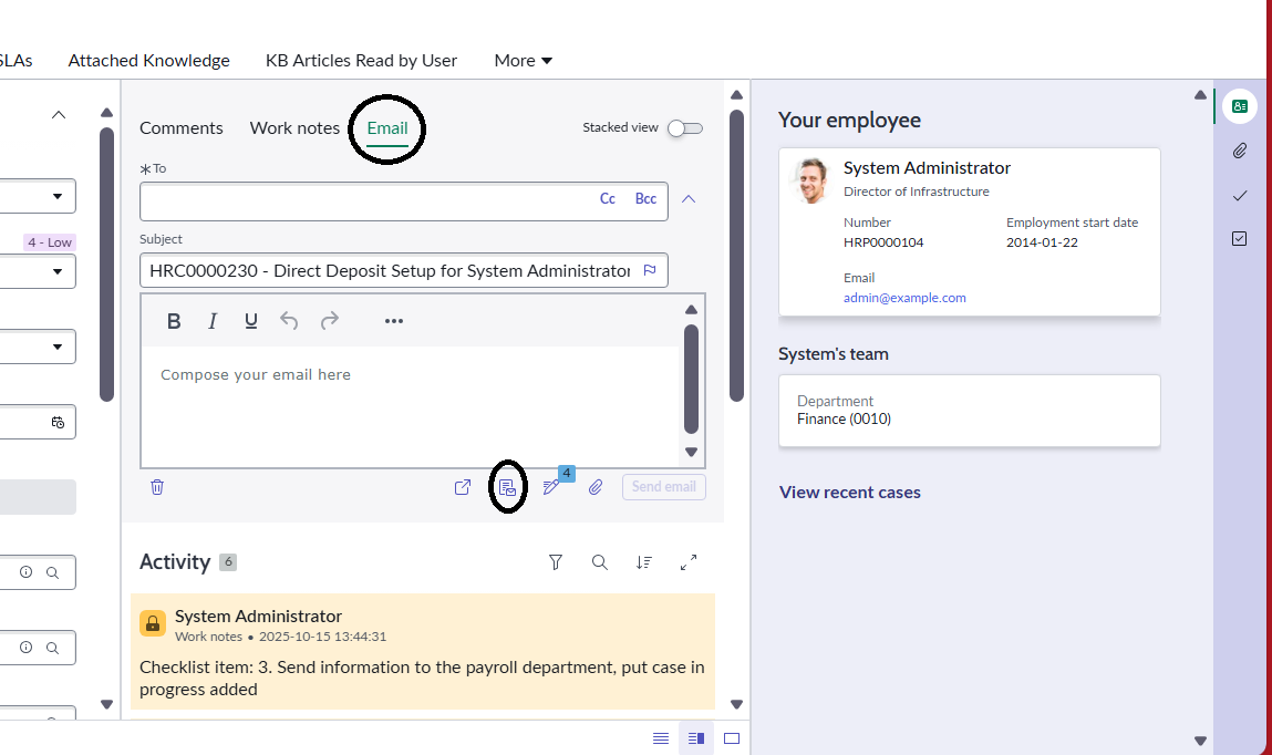 Example Servicenow Inc Email How to edit mini email compose on any workspace. - ServiceNow Community