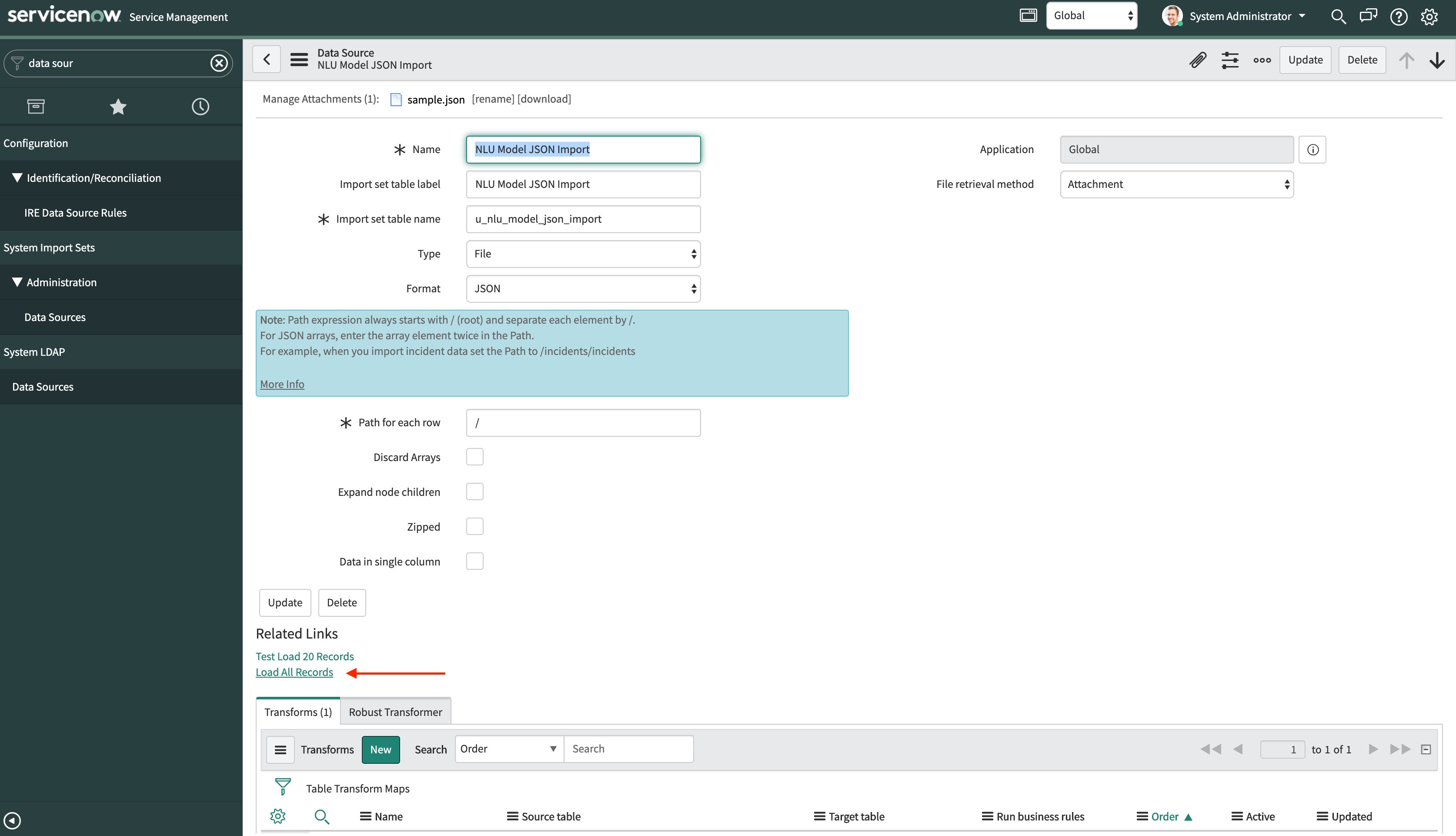 Importing NLU Model JSON using Platform Import Set... - ServiceNow ...