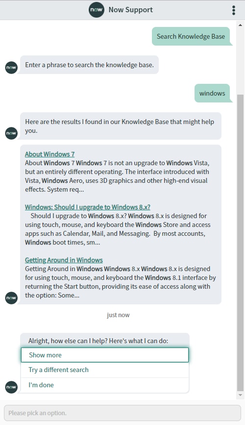 Servicenow Chatbot Faq Fix: Virtual Agent topic Search Knowledge Base