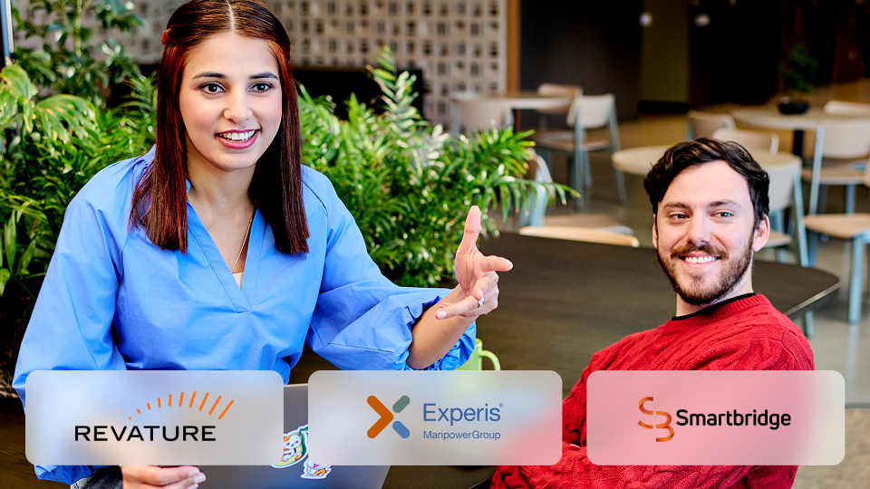Due partecipanti collaborano mentre lavorano con un laptop, a rappresentare talenti pronti per il futuro sviluppati grazie alle Collaborazioni accademiche di ServiceNow.