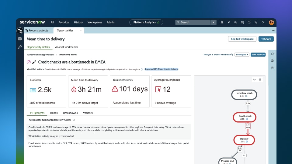 Order management dashboard displaying delivery time, SLA metrics and order insights.