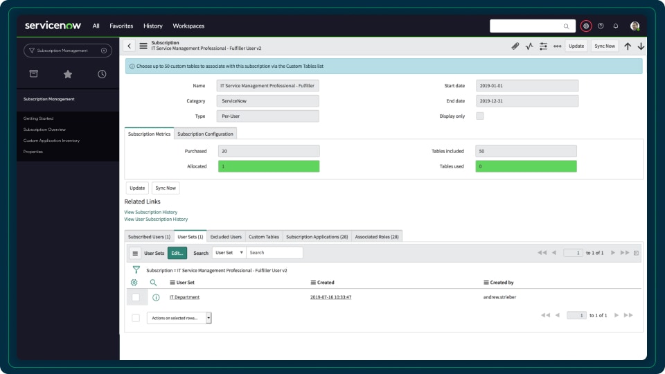 Control subscription management allocations actively