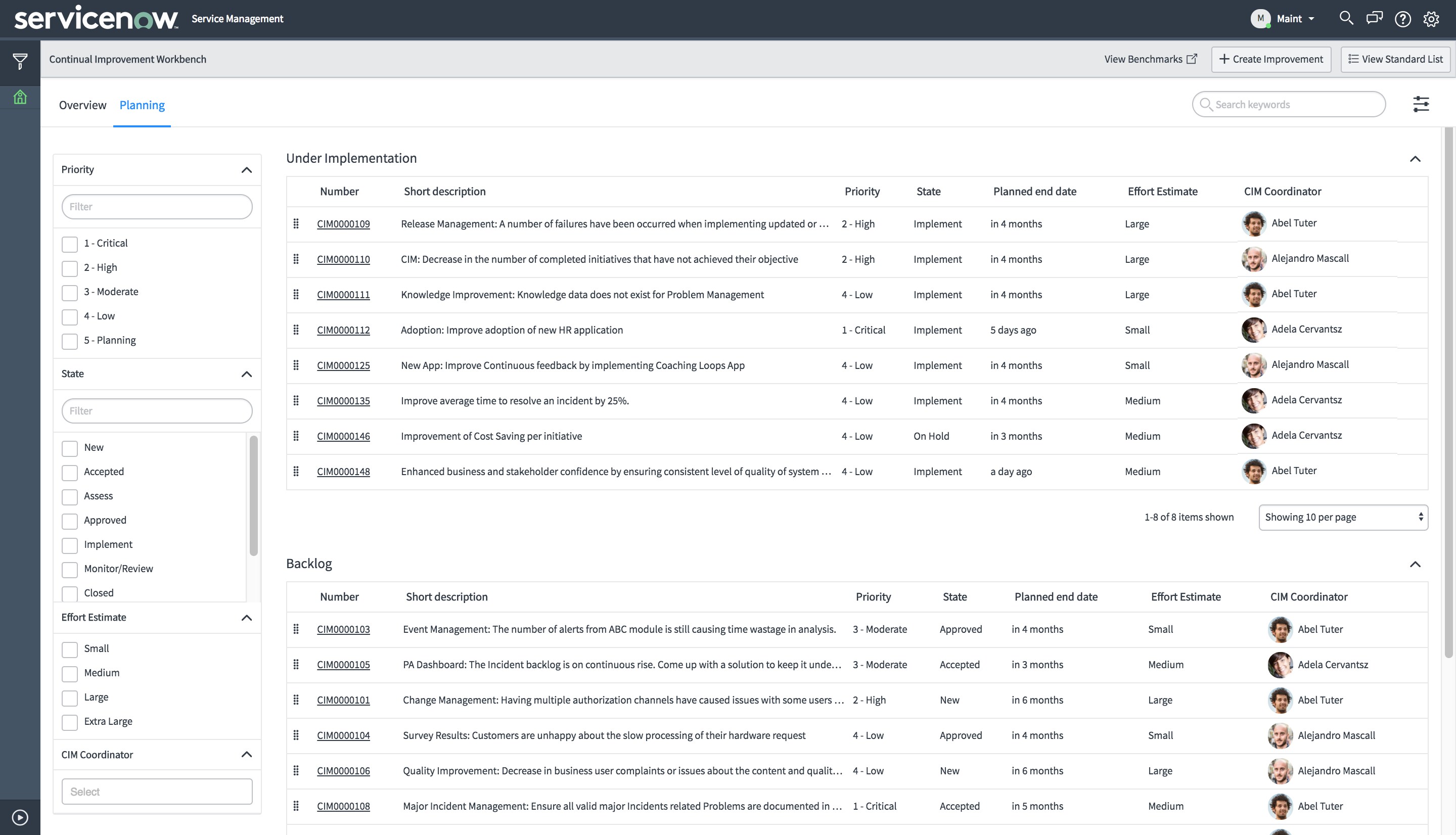 Continual Improvement - ServiceNow