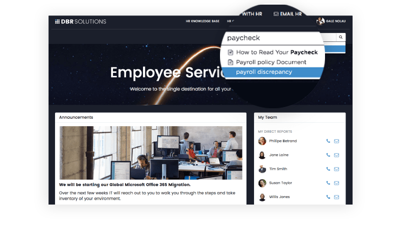 Make is easy for staff to find information and get answers to their questions, plus reach the HR help desk, in one self-service portal.