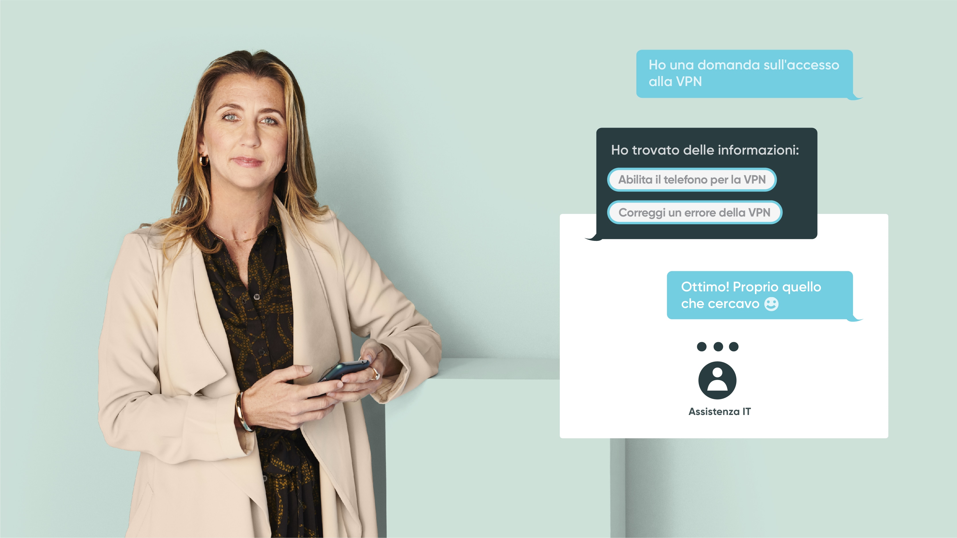 An employee in the office solves a VPN access issue using a self-service portal.