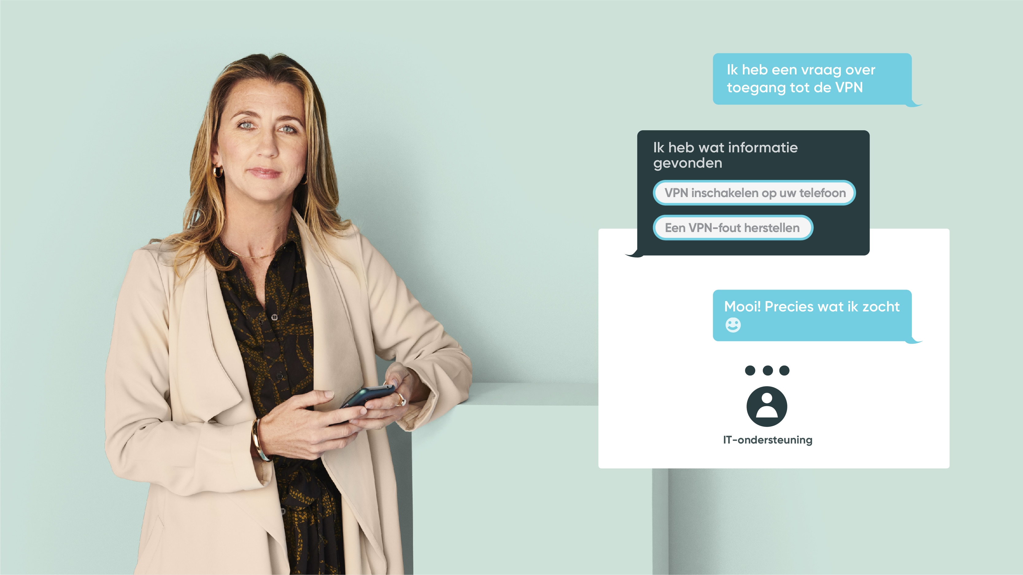 An employee in the office solves a VPN access issue using a self-service portal.