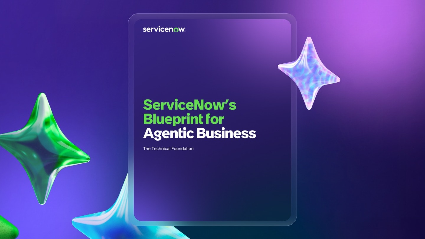 This image has a background with stars and includes the title of the article, “ServiceNow’s Blueprint for Agentic Business.”