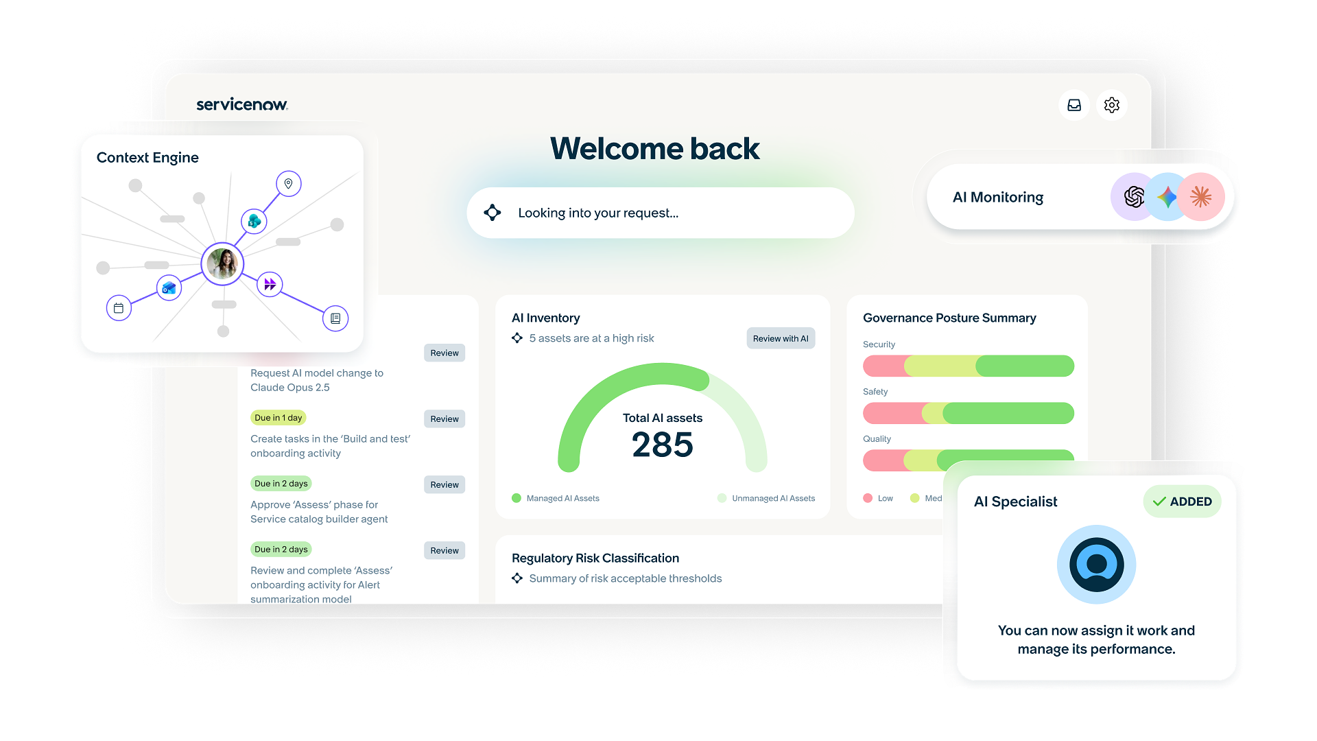 Visual of a ServiceNow user's dashboard.
