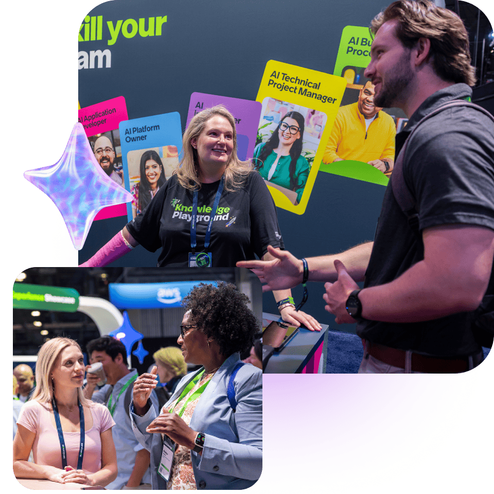 Two images, on of people attending Knowledge 2026 and another showing a group of people Knowledge 2026.