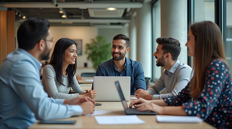 Betriebliche Resilienz: Arbeiter, die an einem Konferenztisch zusammenarbeiten