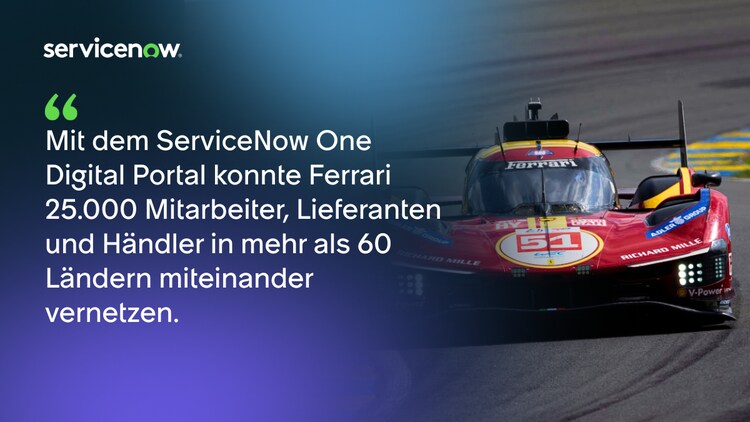 Mit dem ServiceNow One Digital Portal konnte Ferrari 25.000 Mitarbeiter, Lieferanten und Händler in mehr als 60 Ländern miteinander vernetzen.
