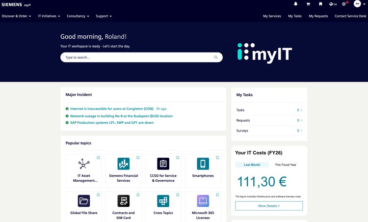 Screenshot des Siemens myIT-Portals