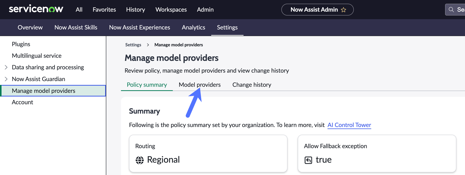 Model providers tab.