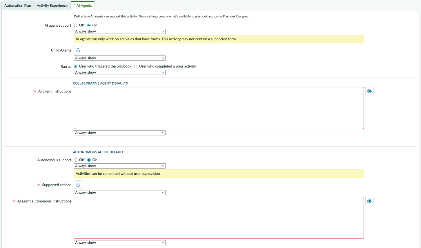 Configure AI agents for the activity.