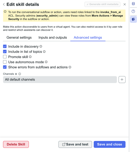 Example advanced settings for the Send Notifications action.