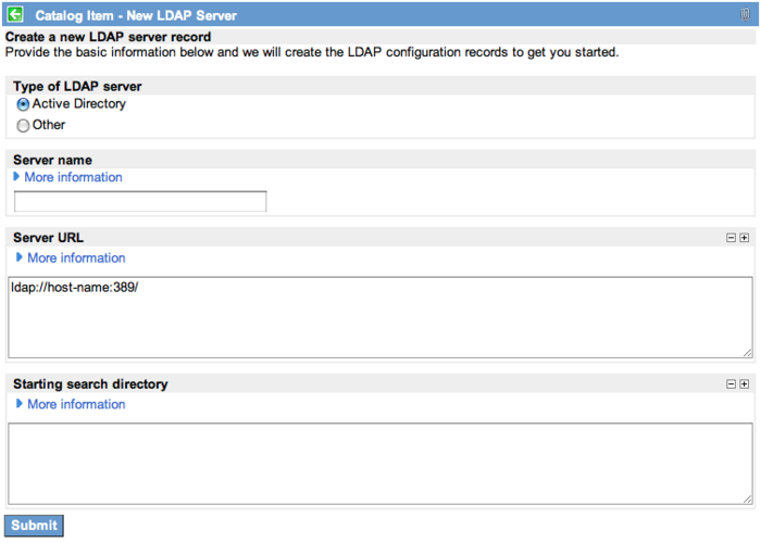 Einen neuen LDAP-Server-Datensatz erstellen