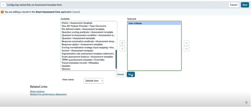 Add User criteria field to the assessment template