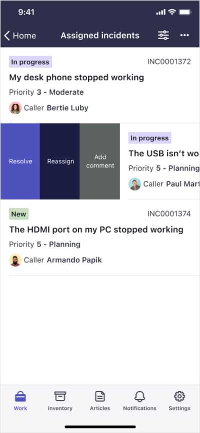 List using a swipe function in the Mobile Agent app.