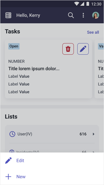 Multiple action menu for card actions.
