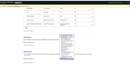Configuration de l’espace de travail de Source-to-Pay dans la recherche globale