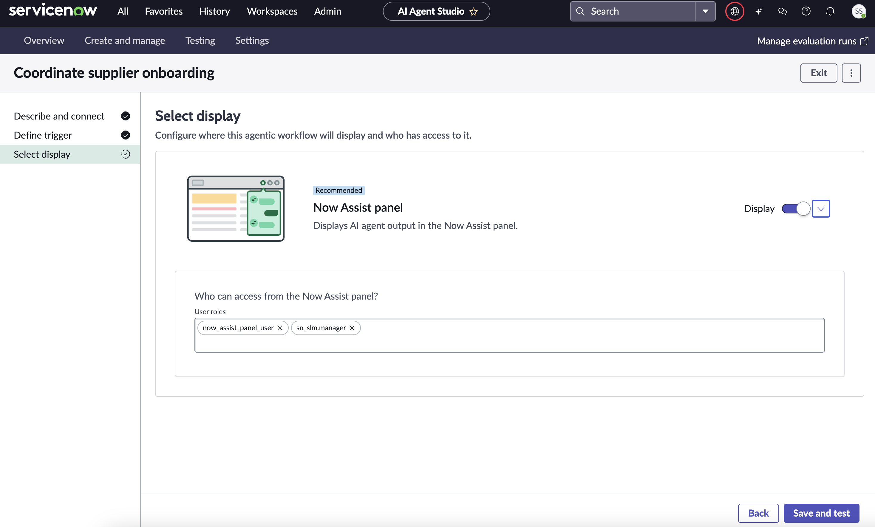 Sélectionnez l’affichage pour activer le workflow agentique Coordonner l’intégration du fournisseur.