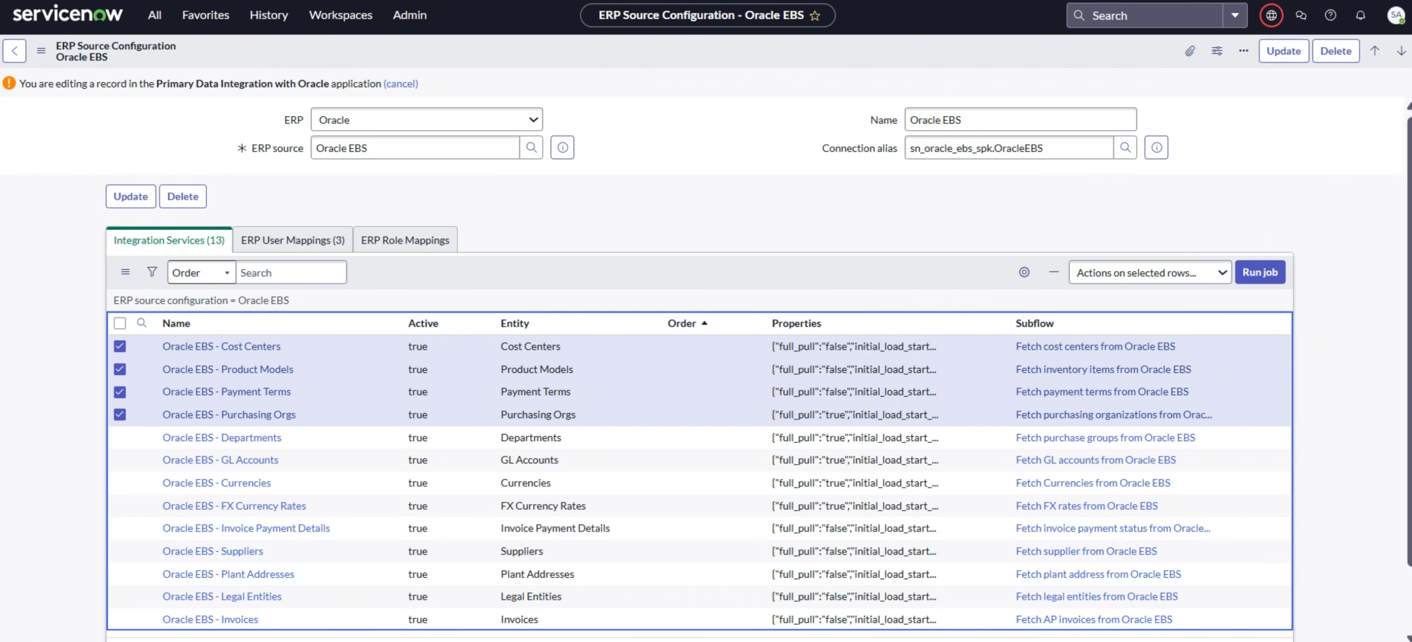Déclencher manuellement des flux ou des flux secondaires dans Oracle EBS (entrants)