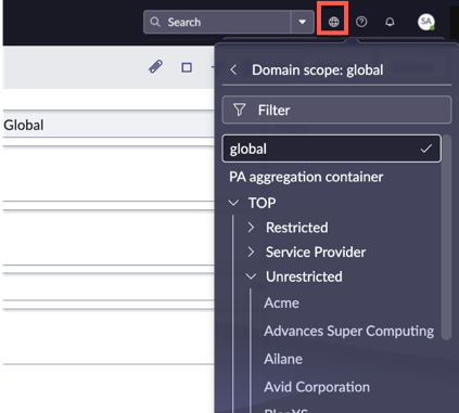 Polaris domain picker UI