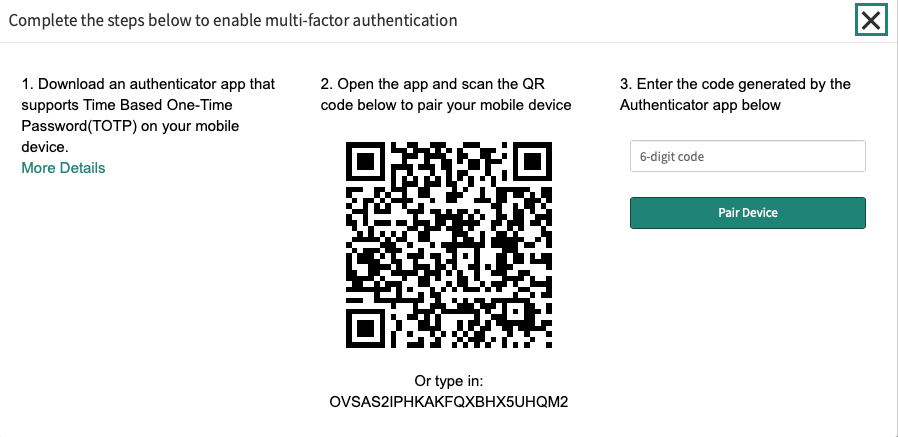 Multi-factor authentication setup