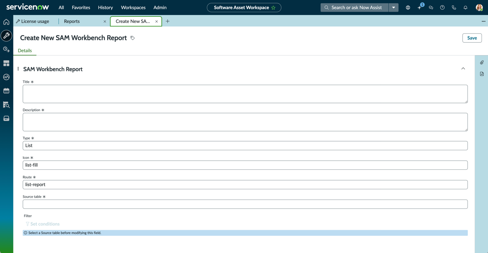 Create a new report